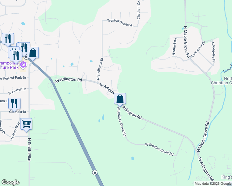 map of restaurants, bars, coffee shops, grocery stores, and more near 4444 Rajumi Drive in Bloomington