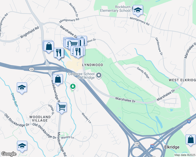 map of restaurants, bars, coffee shops, grocery stores, and more near 6085 Marshalee Drive in Elkridge