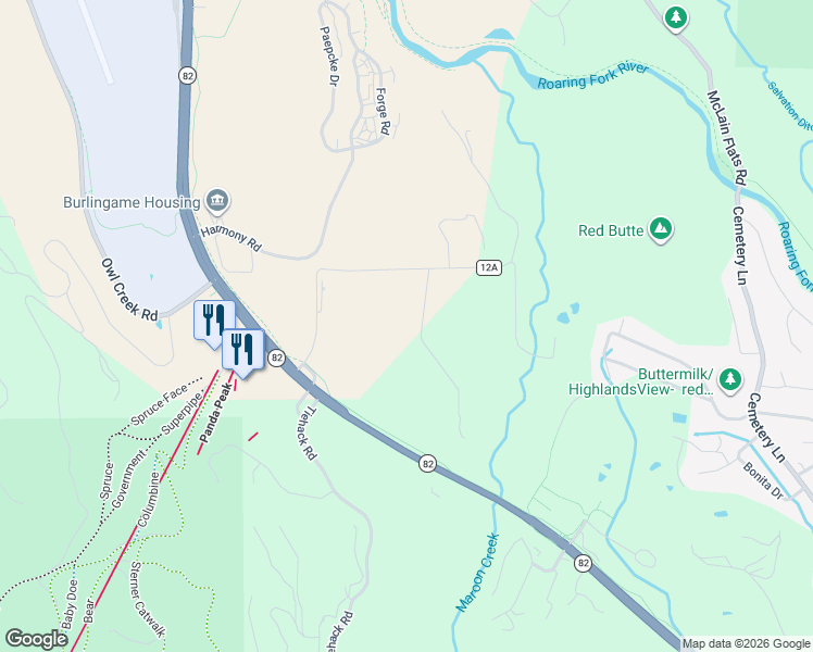 map of restaurants, bars, coffee shops, grocery stores, and more near 857 Stage Road in Aspen