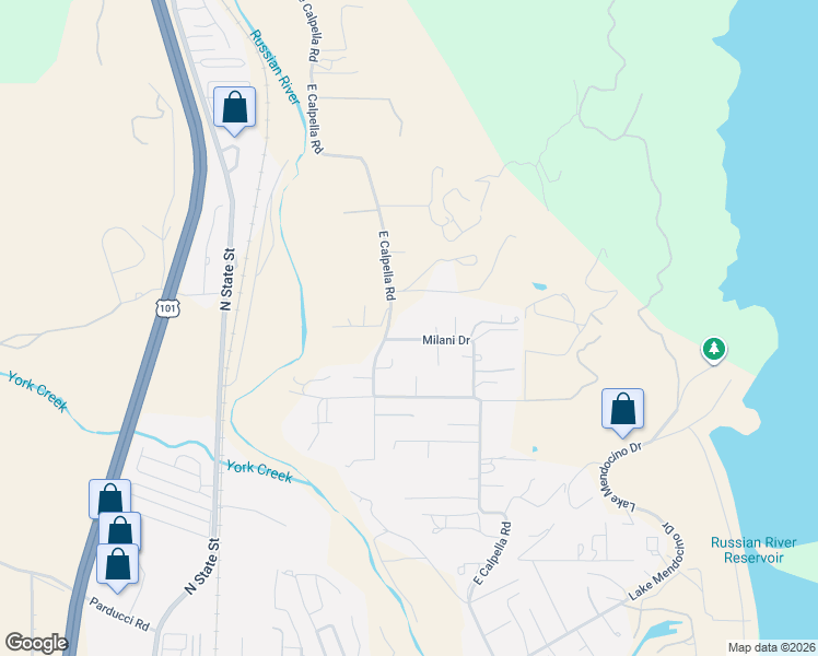 map of restaurants, bars, coffee shops, grocery stores, and more near 356 Milani Drive in Ukiah