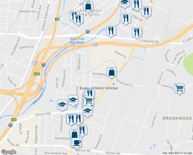 map of restaurants, bars, coffee shops, grocery stores, and more near 1820 Wynnewood Lane in Cincinnati