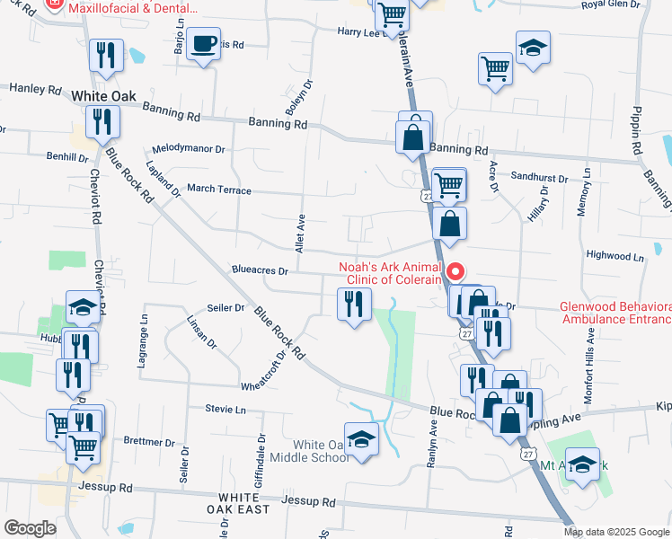 map of restaurants, bars, coffee shops, grocery stores, and more near 3169 Lapland Drive in Cincinnati