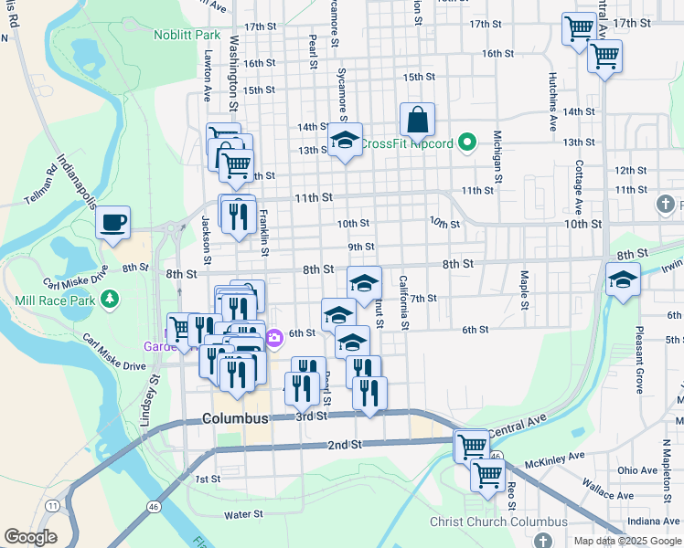map of restaurants, bars, coffee shops, grocery stores, and more near 803 Pearl Street in Columbus