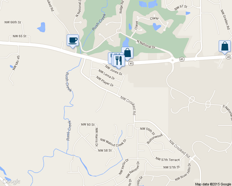 map of restaurants, bars, coffee shops, grocery stores, and more near 10908 Northwest Crooked Road in Kansas City