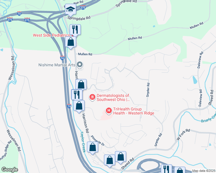 map of restaurants, bars, coffee shops, grocery stores, and more near 5557 Twin Lakes Court in Cincinnati