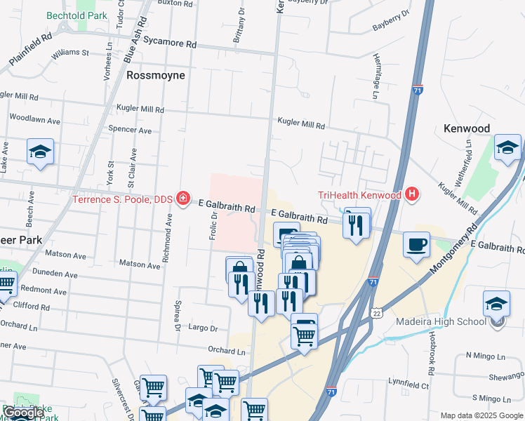 map of restaurants, bars, coffee shops, grocery stores, and more near in Hamilton County