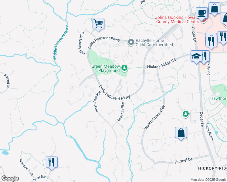 map of restaurants, bars, coffee shops, grocery stores, and more near 11670 Little Patuxent Parkway in Columbia