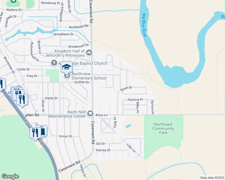 map of restaurants, bars, coffee shops, grocery stores, and more near 216 Kopp Drive in Manhattan