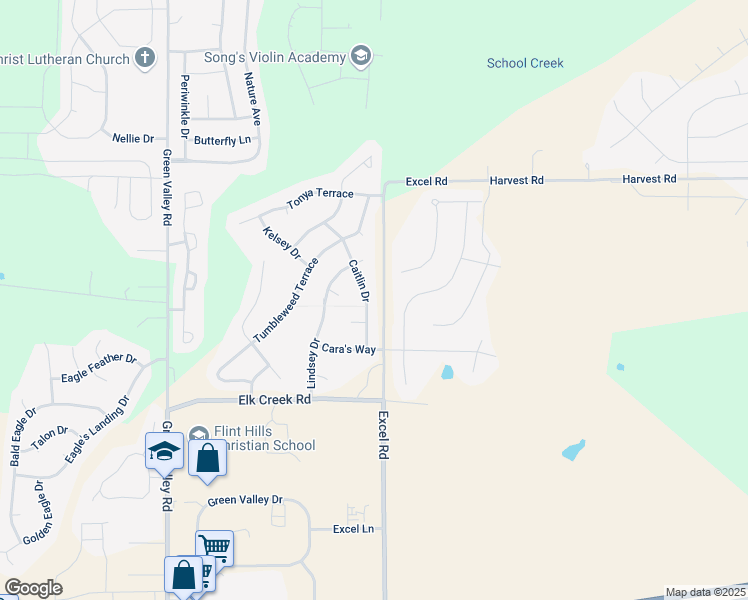 map of restaurants, bars, coffee shops, grocery stores, and more near 4200-4204 Caitlin Drive in Manhattan