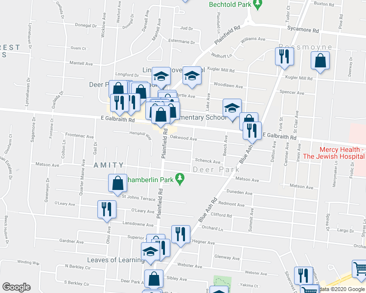 map of restaurants, bars, coffee shops, grocery stores, and more near 4130 Schenck Avenue in Cincinnati