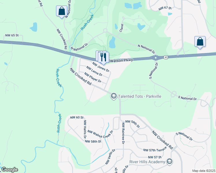 map of restaurants, bars, coffee shops, grocery stores, and more near 6107 Northwest Casper Drive in Kansas City