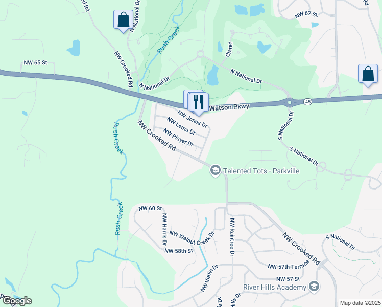 map of restaurants, bars, coffee shops, grocery stores, and more near 10908 Northwest Crooked Road in Kansas City