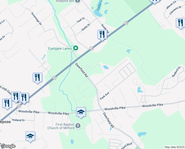 map of restaurants, bars, coffee shops, grocery stores, and more near 1367 Deerfield Road in Loveland