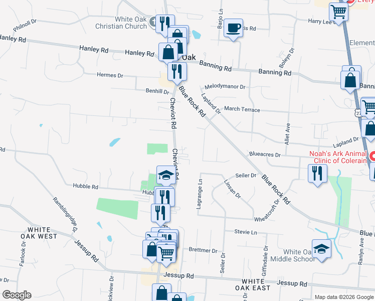 map of restaurants, bars, coffee shops, grocery stores, and more near 6400 Cheviot Road in Cincinnati