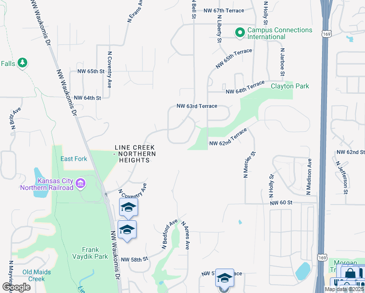map of restaurants, bars, coffee shops, grocery stores, and more near 1907 Northwest 62nd Terrace in Kansas City