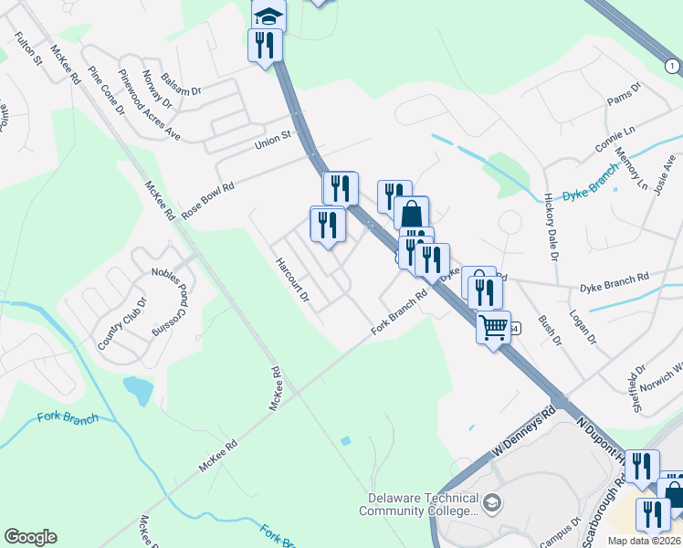 map of restaurants, bars, coffee shops, grocery stores, and more near 47 Siltstone Drive in Dover