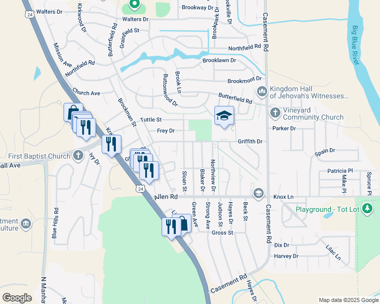 map of restaurants, bars, coffee shops, grocery stores, and more near 2221 Green Avenue in Manhattan