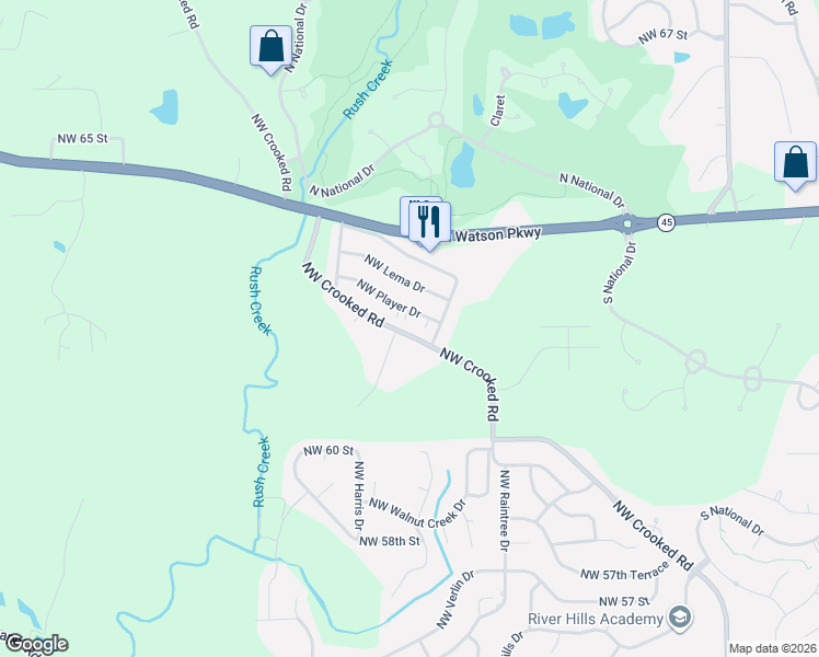 map of restaurants, bars, coffee shops, grocery stores, and more near 11000 NW Crooked Rd in Parkville