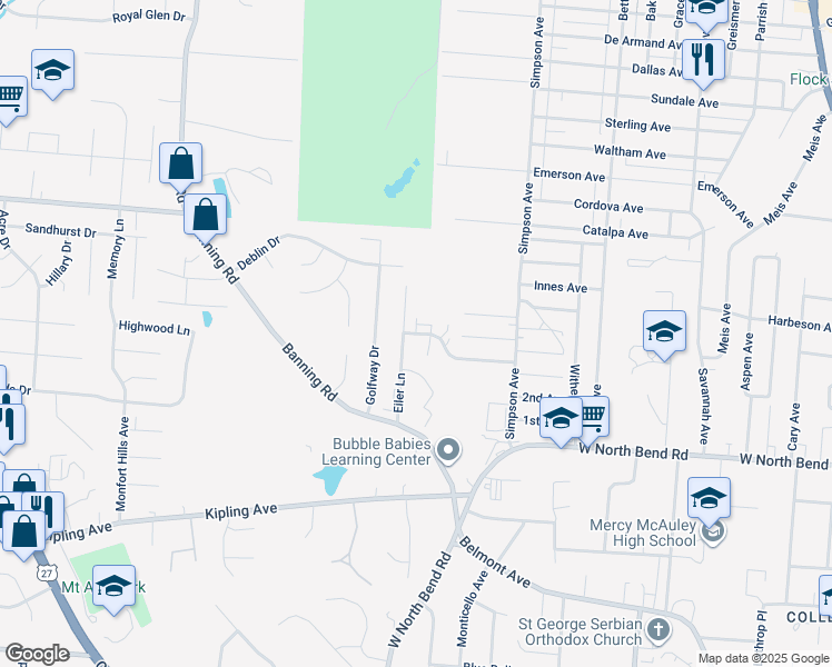 map of restaurants, bars, coffee shops, grocery stores, and more near 2228 Lincoln Avenue in Cincinnati
