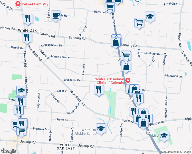 map of restaurants, bars, coffee shops, grocery stores, and more near 3169 Lapland Drive in Cincinnati