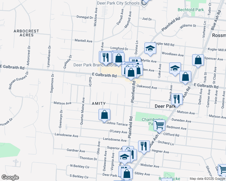 map of restaurants, bars, coffee shops, grocery stores, and more near 7824 Eustis Court in Cincinnati