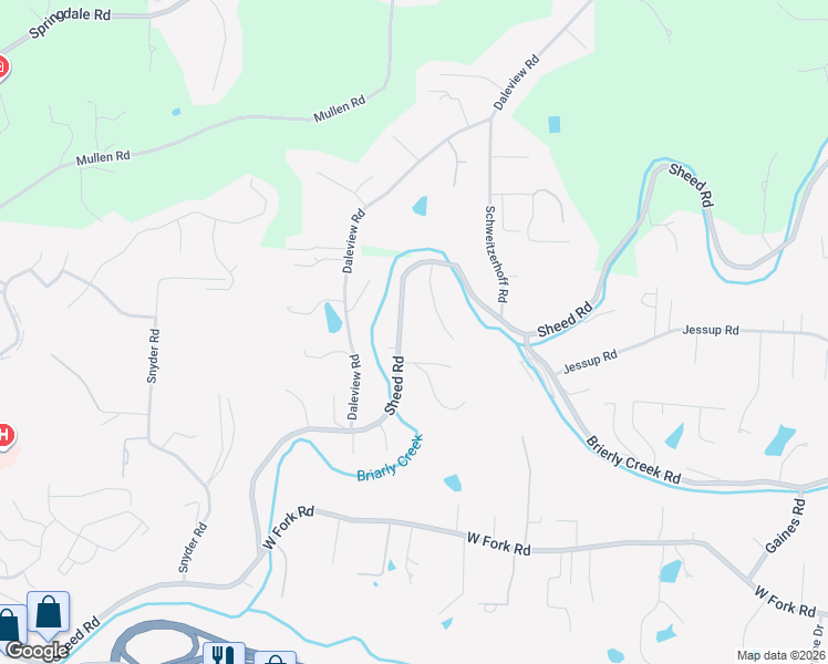 map of restaurants, bars, coffee shops, grocery stores, and more near 6020 Sheed Road in Cincinnati