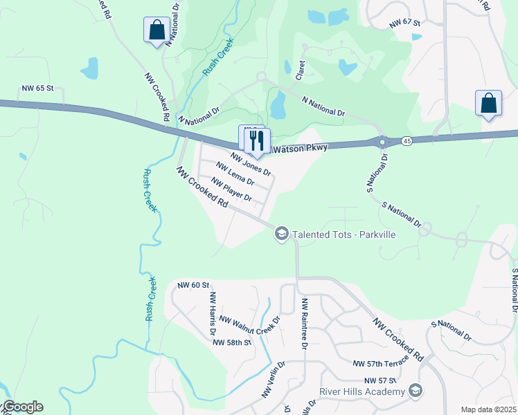 map of restaurants, bars, coffee shops, grocery stores, and more near 10908 Northwest Crooked Road in Kansas City