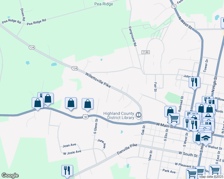 map of restaurants, bars, coffee shops, grocery stores, and more near 82 Willettsville Pike in Hillsboro