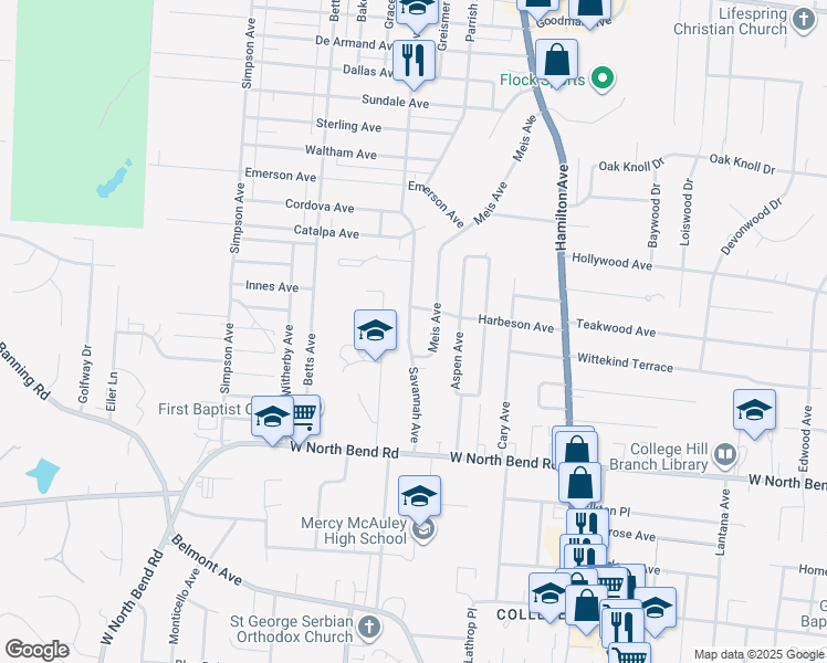 map of restaurants, bars, coffee shops, grocery stores, and more near 6312 Savannah Avenue in Cincinnati
