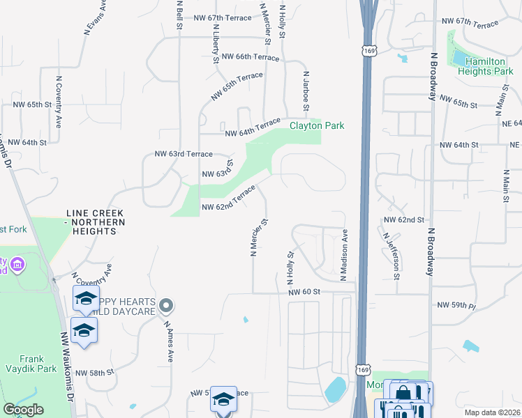 map of restaurants, bars, coffee shops, grocery stores, and more near 6228 North Mercier Street in Kansas City