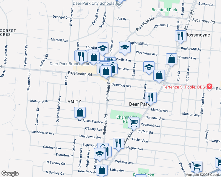 map of restaurants, bars, coffee shops, grocery stores, and more near 8006 Plainfield Road in Cincinnati