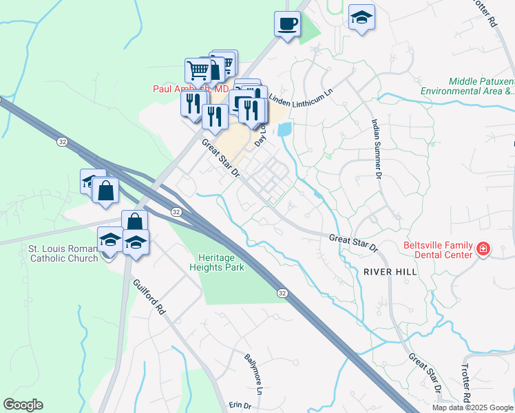 map of restaurants, bars, coffee shops, grocery stores, and more near 5943 Gentle Call in Clarksville