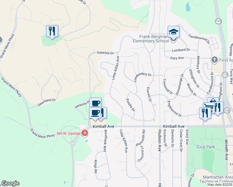 map of restaurants, bars, coffee shops, grocery stores, and more near 2044 Stephen Court in Manhattan