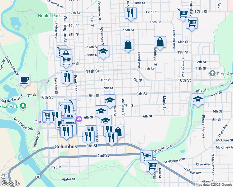 map of restaurants, bars, coffee shops, grocery stores, and more near 924 8th Street in Columbus