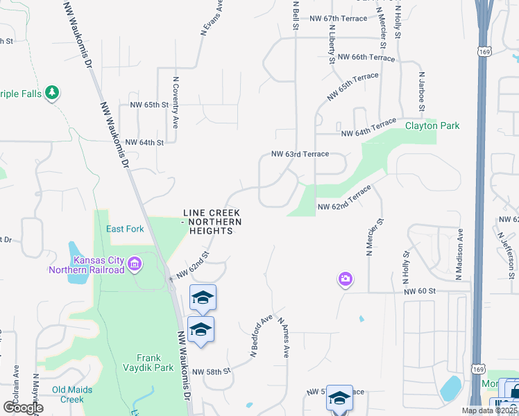 map of restaurants, bars, coffee shops, grocery stores, and more near 1921 Northwest 62nd Terrace in Kansas City