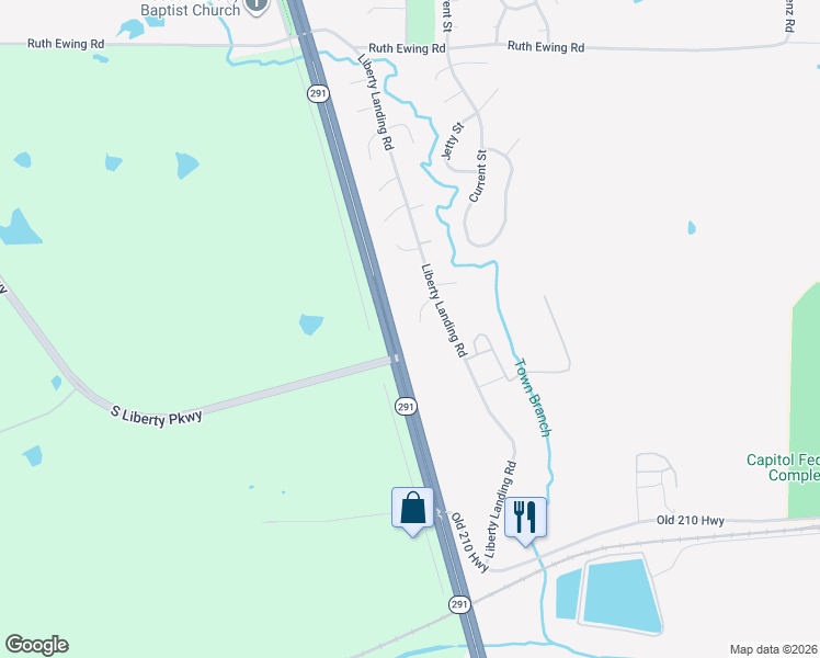 map of restaurants, bars, coffee shops, grocery stores, and more near 2428 Little Blue Court in Liberty