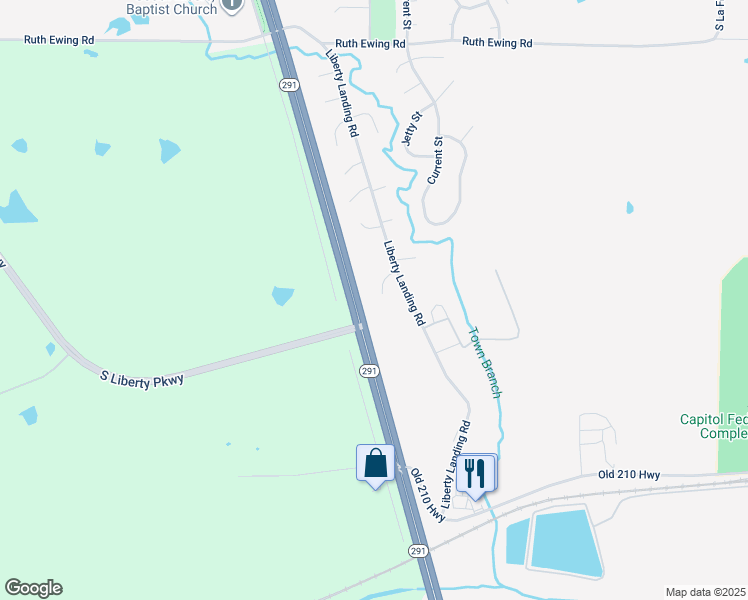 map of restaurants, bars, coffee shops, grocery stores, and more near 2428 Little Blue Court in Liberty