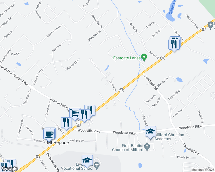 map of restaurants, bars, coffee shops, grocery stores, and more near 1355 Nicholas Drive in Loveland