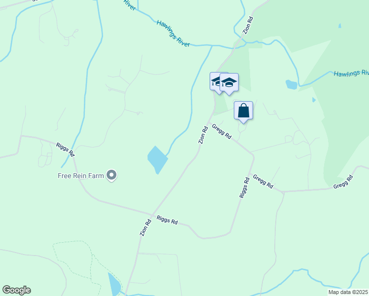 map of restaurants, bars, coffee shops, grocery stores, and more near 21310 Zion Road in Brookeville