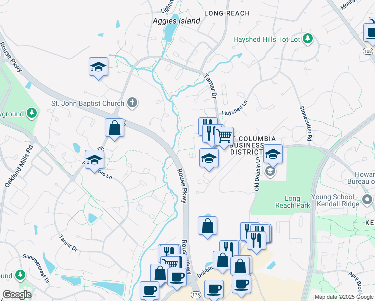 map of restaurants, bars, coffee shops, grocery stores, and more near 8782 Cloudleap Court in Columbia