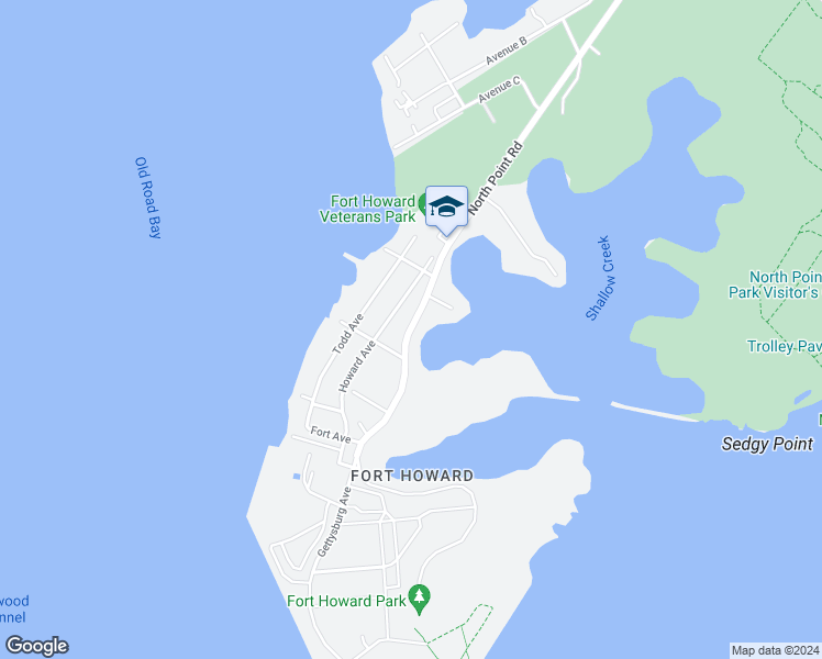 map of restaurants, bars, coffee shops, grocery stores, and more near 9246 North Point Rd in Edgemere