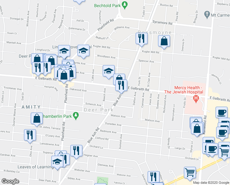 map of restaurants, bars, coffee shops, grocery stores, and more near 4317 Oakwood Avenue in Cincinnati