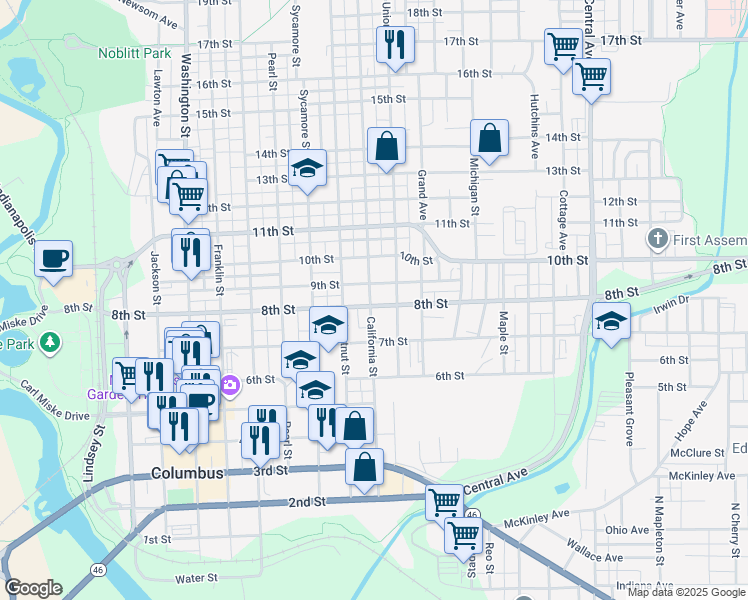 map of restaurants, bars, coffee shops, grocery stores, and more near 924 8th Street in Columbus