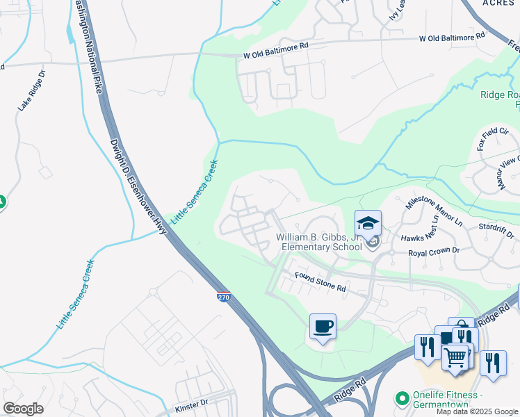 map of restaurants, bars, coffee shops, grocery stores, and more near 12903 Woodcutter Circle in Germantown
