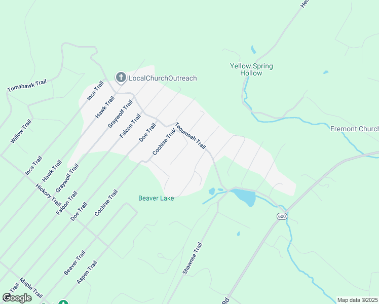map of restaurants, bars, coffee shops, grocery stores, and more near 105 Buckskin Trail in Winchester