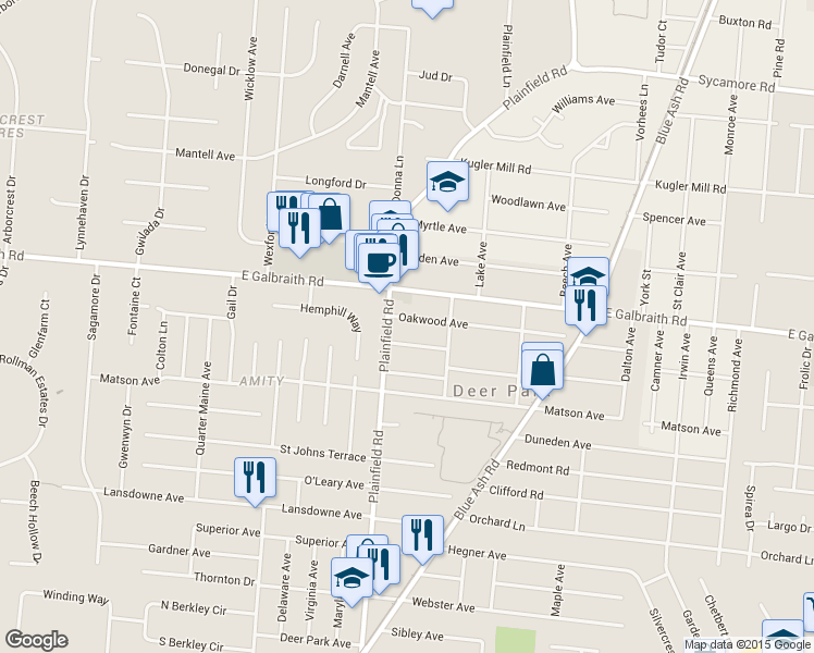 map of restaurants, bars, coffee shops, grocery stores, and more near 8006 Plainfield Road in Cincinnati