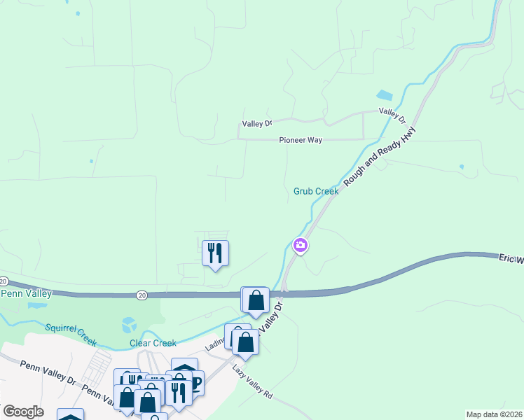 map of restaurants, bars, coffee shops, grocery stores, and more near 10275 Country Downs in Rough and Ready