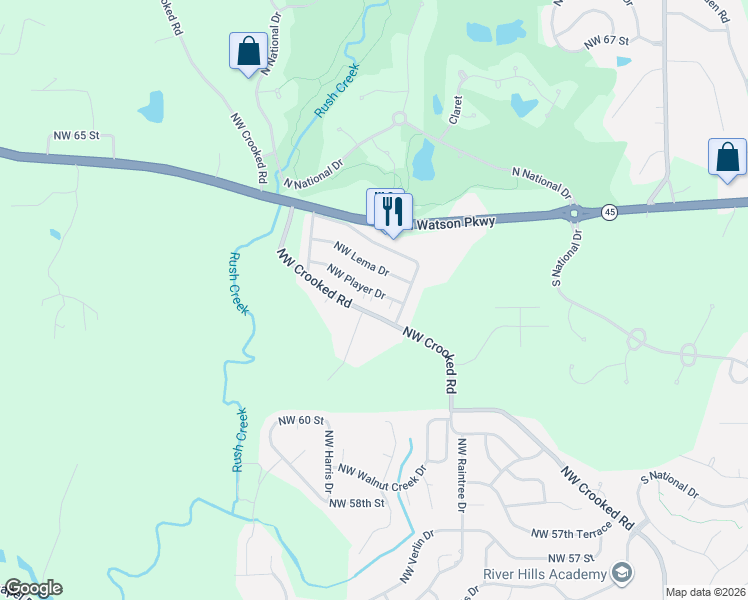 map of restaurants, bars, coffee shops, grocery stores, and more near 11005 Northwest Player Drive in Parkville