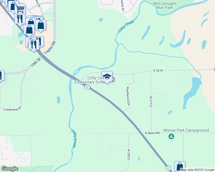 map of restaurants, bars, coffee shops, grocery stores, and more near 4625 East 50 North in Columbus