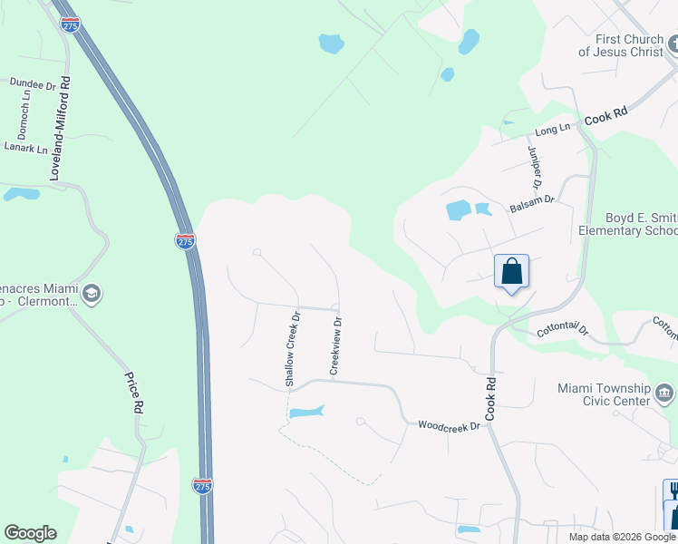 map of restaurants, bars, coffee shops, grocery stores, and more near 5948 Creekview Drive in Milford